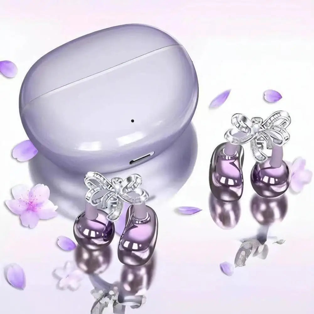 Bow Shaped Diamond Buckle Earrings Star Ring Open Ear Clip Ai Intelligent Long Range Waterproof Wireless Bluetooth Earphones