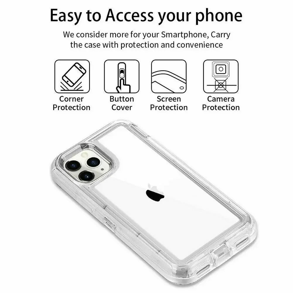 Chromacart 3IN1 Hybrid Heavy Duty Armor Full Body Transparent Case for IPhone 17 16 15 14 13 12 11 Pro Max Ott Case Box Shockproof Cover™