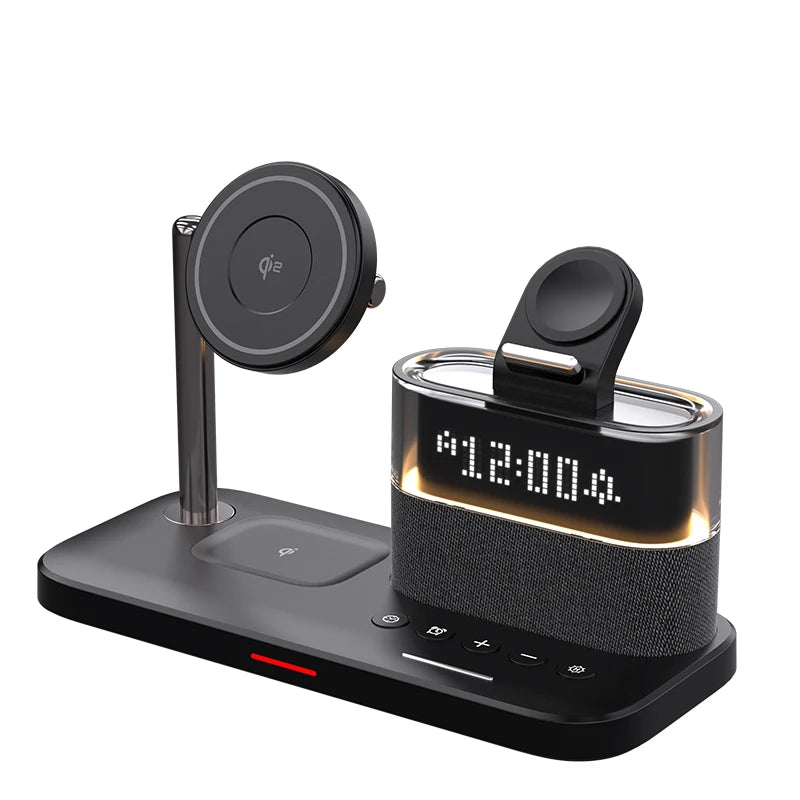 Chromacart Premium QI2 Wireless Charger Fast MagSafe Alarm Clock For Apple Air Pods iWatch iPhone Phone Holder sound RGB Night Light Bedroom Office