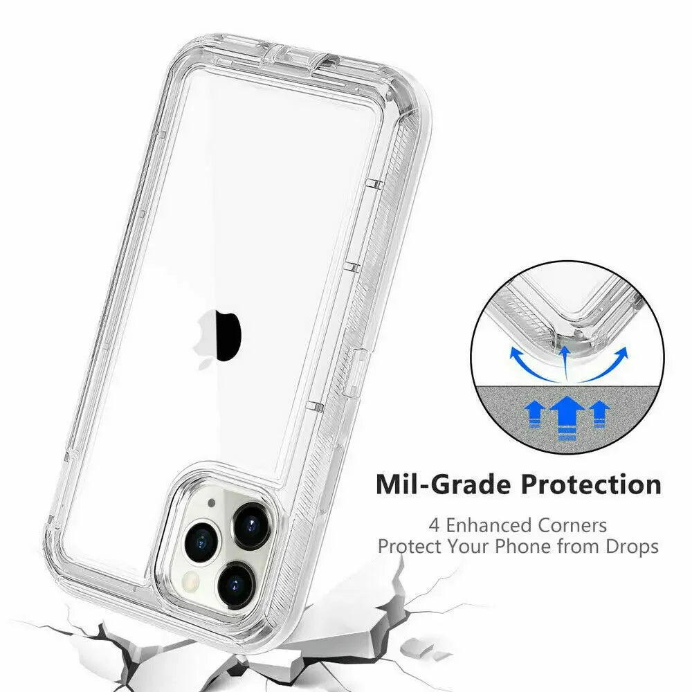 Chromacart 3IN1 Hybrid Heavy Duty Armor Full Body Transparent Case for IPhone 17 16 15 14 13 12 11 Pro Max Ott Case Box Shockproof Cover™