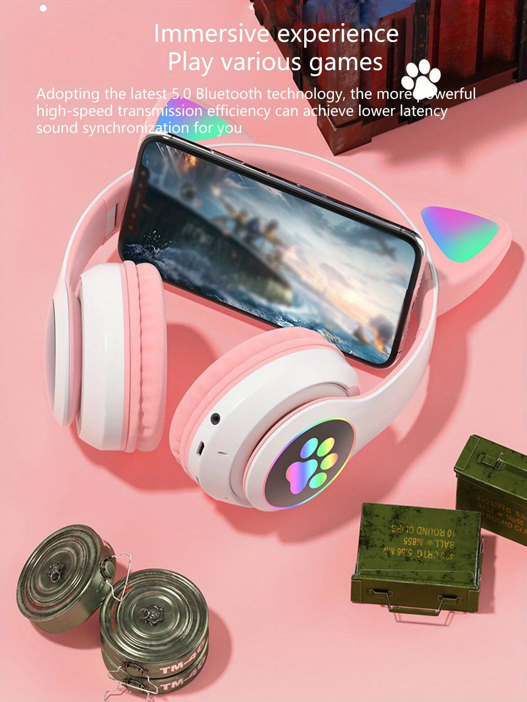 Chromacart KittyGlow™ LED Wireless Headphones for Kids
