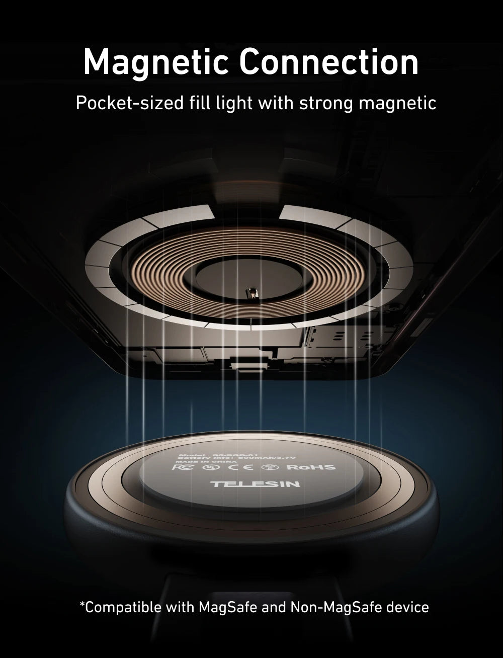 Chromacart Premium TELESIN Smartphone Magnetic Fill Light Mini Selfie Light 3 Modes Adjustable Brightness for Iphone XIAOMI HUAWEI SAMSUNG Phone
