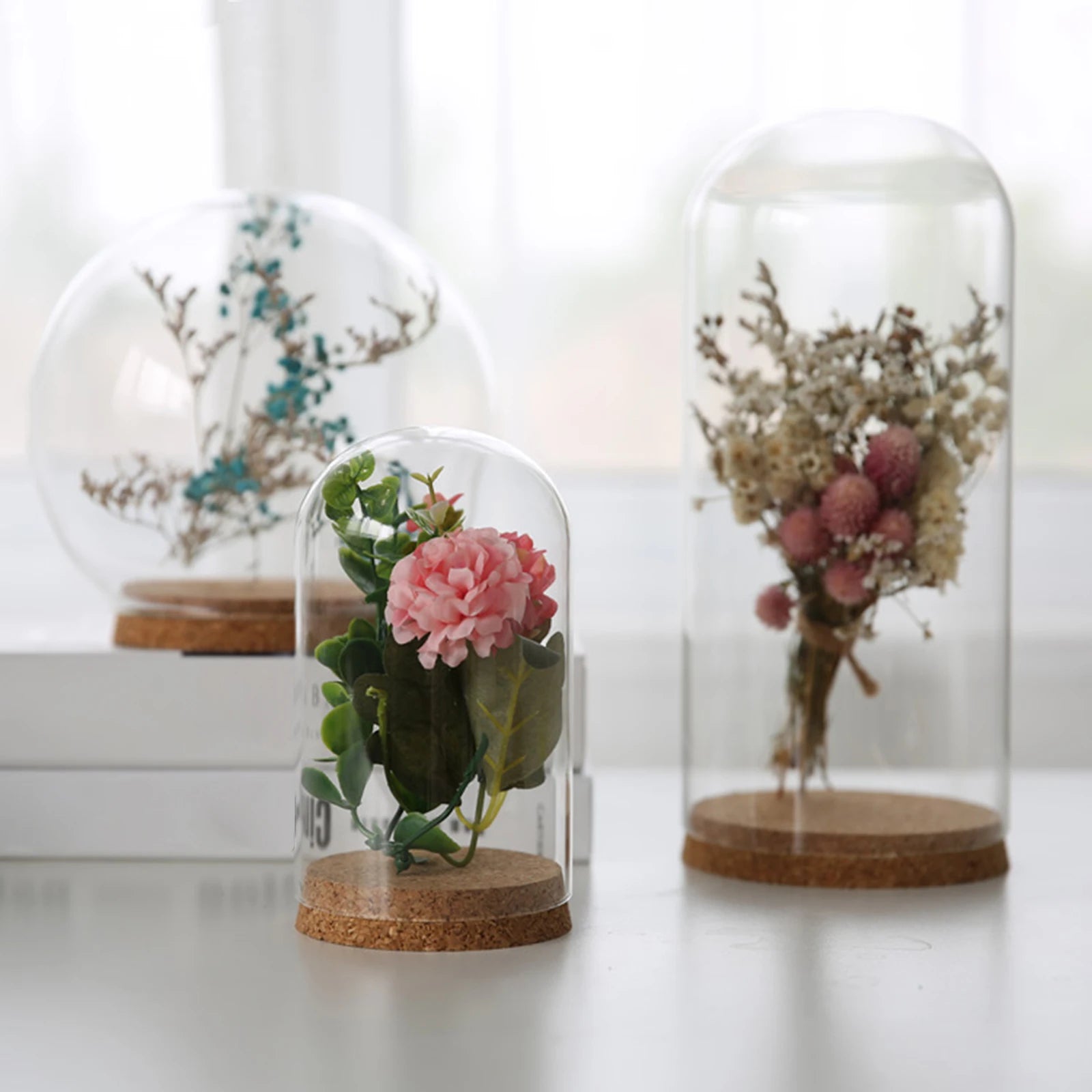 Glass Cloche Display Dome with Wooden Base Elegant Tabletop Decor for Home Weddings Events Perfect for Flowers Collectibles Cent