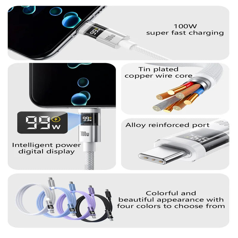 Chromacart Xiaomi 100W Fast-Charging USB-C Data Cable with LED Power Display™