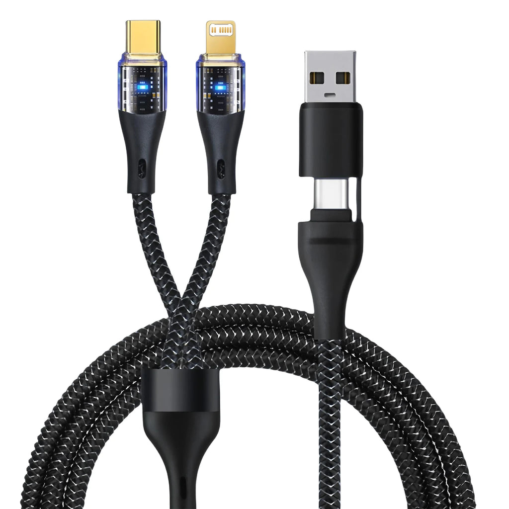 Chromacart 240W 2 in 2 Multi-function Mobile Phone Data Cable PD Fast Charge Cable Charger 4 in 1 for Samsung Huawei Xiaomi iPhone PD Cable™