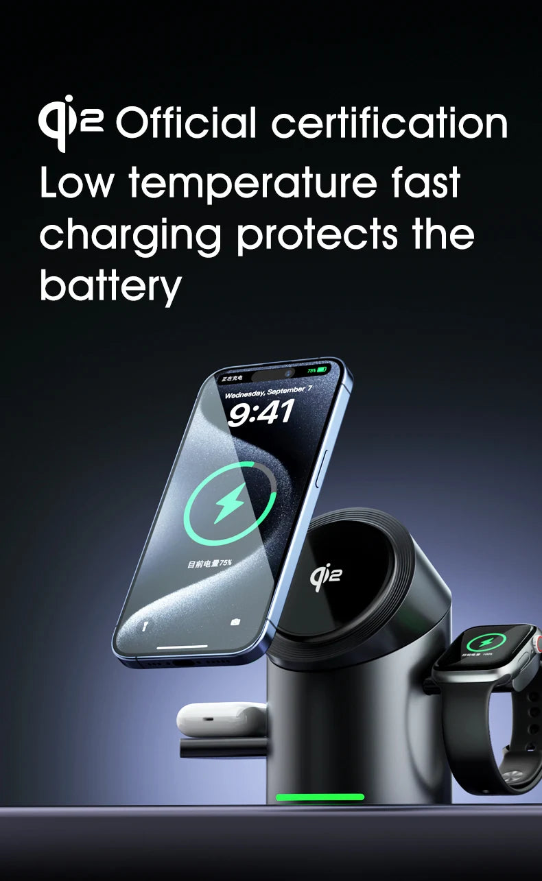 New Truly Qi2 3 In 1 Magsafe Magnetic Touch Button Wireless Charger For Android iPhone iWatch Airpods Fast Charging Dock Station