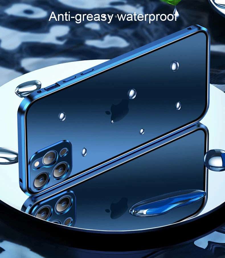 Chromacart 360 Double Sided Magnetic Adsorption Metal Case for iPhone 17 16 15 14 13 12  Pro Max Glass Cover Camera Lens Protector Film™