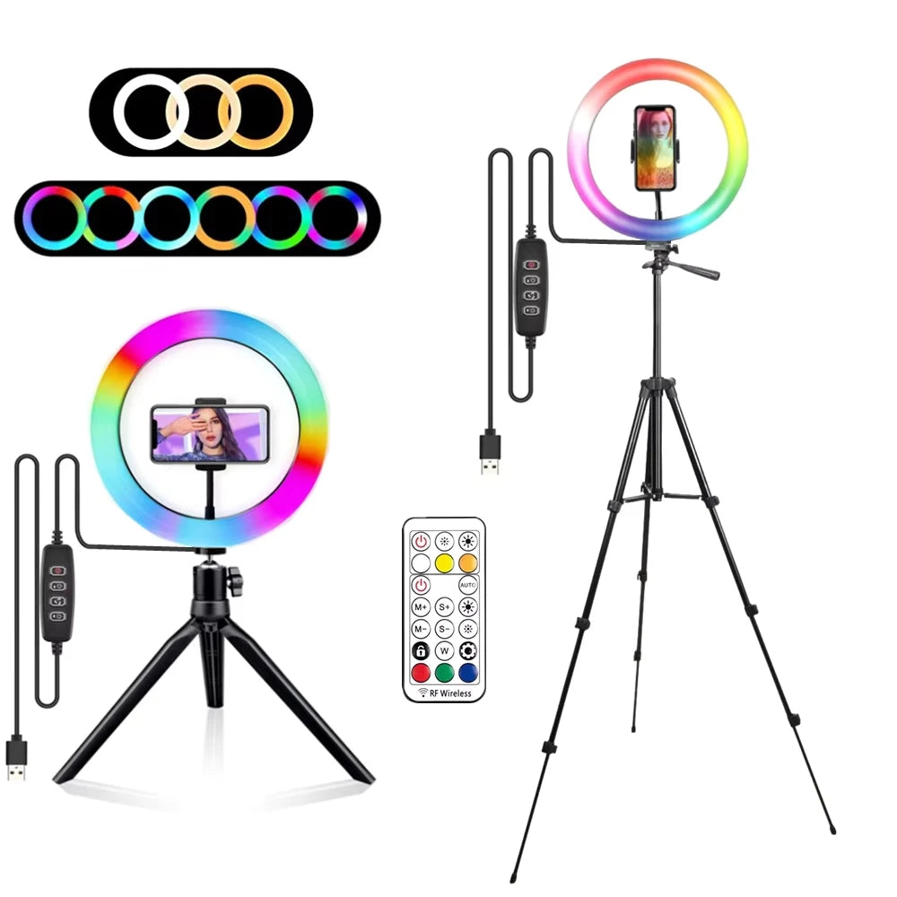 Chromacart RGB Ring Light Lamp Ring Round With Remote Control For Smartphone Mobile Led Video Light Ring Make Youtube Photographic Lighting™