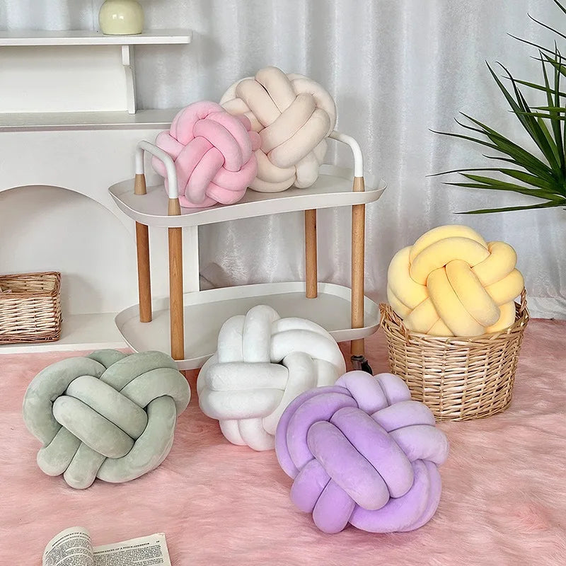 Hand-Woven Velvet Cushion with Decorative Balls Bohemian Style Bed Backrest Pillow Luxury Sofa Throw Pillow for Bedroom Decor