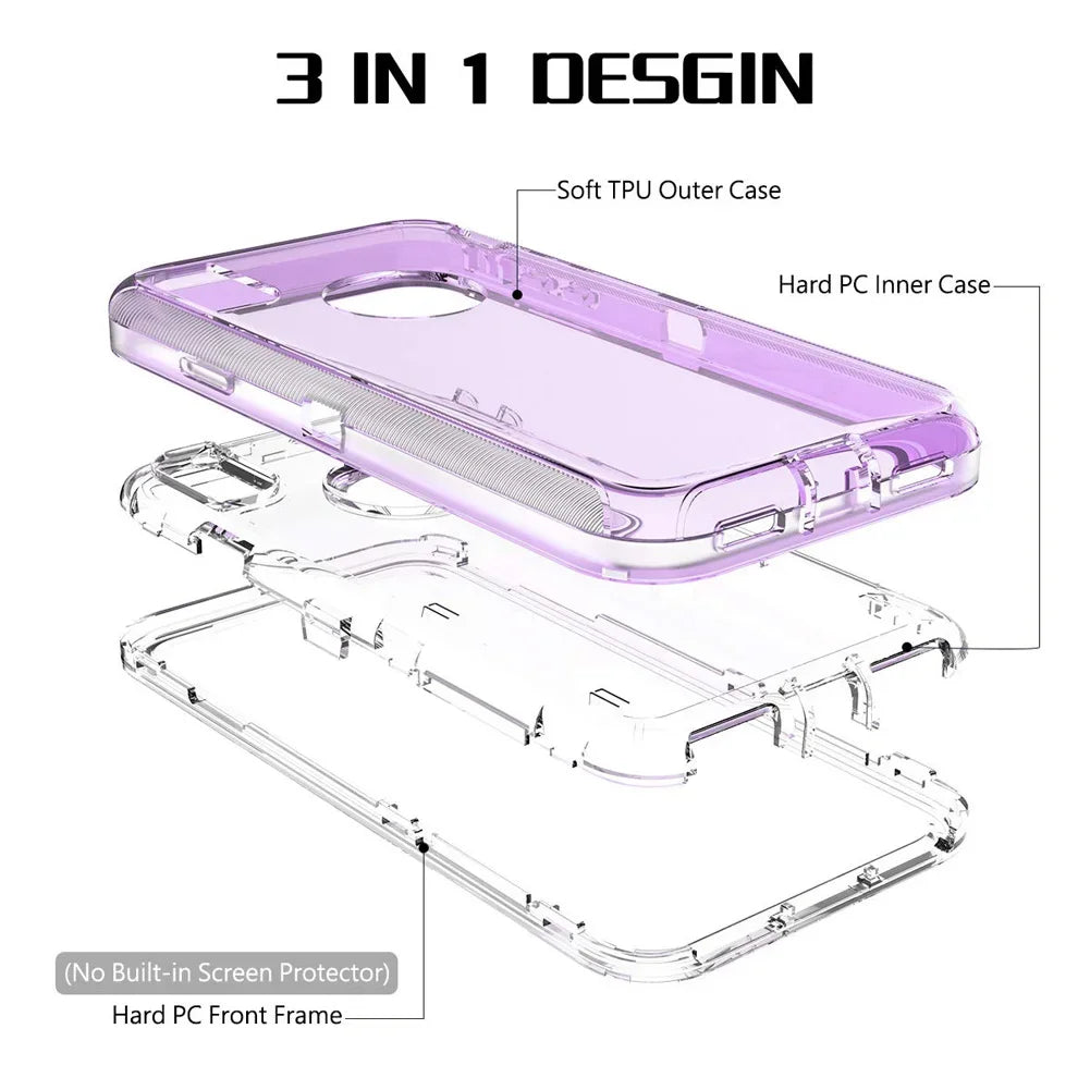 Chromacart 3IN1 Hybrid Heavy Duty Armor Full Body Transparent Case for IPhone 17 16 15 14 13 12 11 Pro Max Ott Case Box Shockproof Cover™