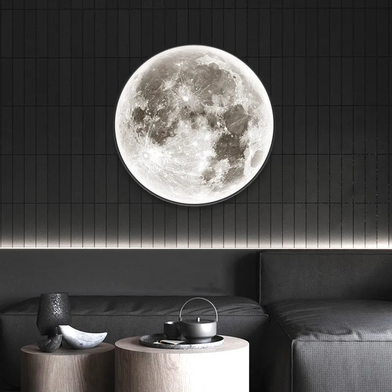 3D LED Moon Lamps 50/60/80cm Living Room Round Moon Wall Lamp Romantic Bedroom Wall Light Remote Control Dimmable Led Wall Lamp