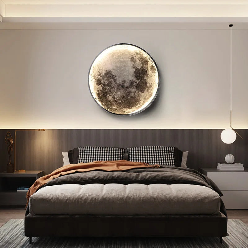 3D LED Moon Lamps 50/60/80cm Living Room Round Moon Wall Lamp Romantic Bedroom Wall Light Remote Control Dimmable Led Wall Lamp
