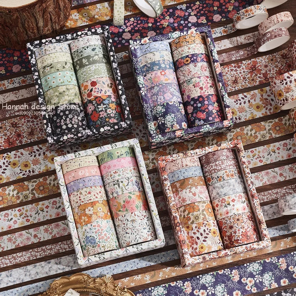 12 Rolls Flowers Washi Tapes Scrapbooking Supplies Washi Tape Retro Grid Diary Decoration Cinta Adhesiva Decorativa Washitape