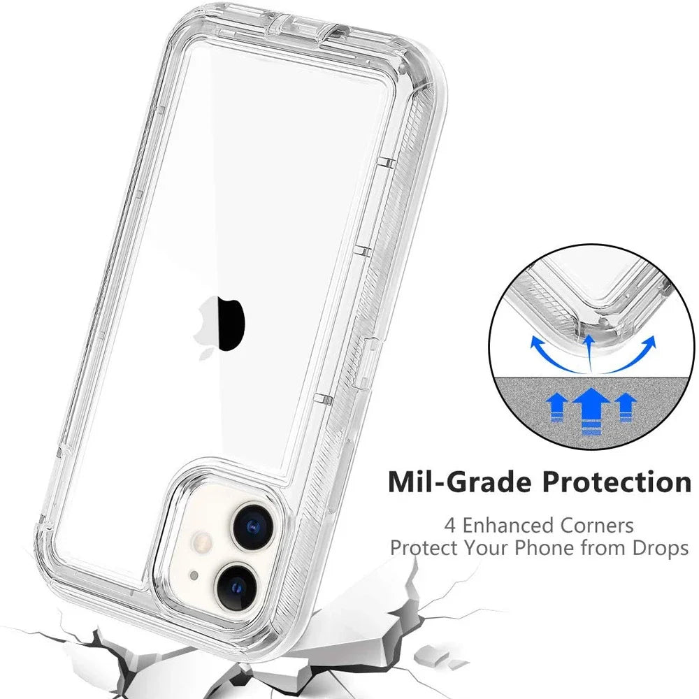 Chromacart 3IN1 Hybrid Heavy Duty Armor Full Body Transparent Case for IPhone 17 16 15 14 13 12 11 Pro Max Ott Case Box Shockproof Cover™
