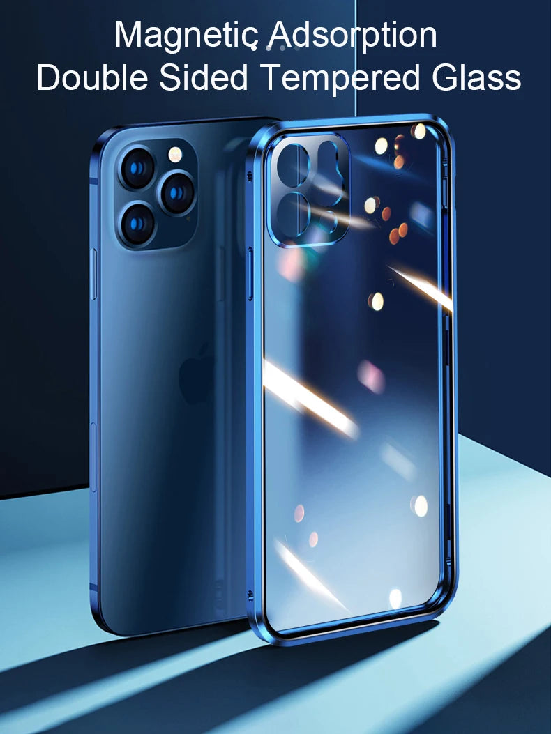 Chromacart 360 Double Sided Magnetic Adsorption Metal Case for iPhone 17 16 15 14 13 12  Pro Max Glass Cover Camera Lens Protector Film™