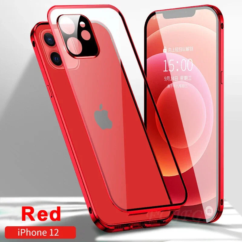 Chromacart 360 Double Sided Magnetic Adsorption Metal Case for iPhone 17 16 15 14 13 12  Pro Max Glass Cover Camera Lens Protector Film™