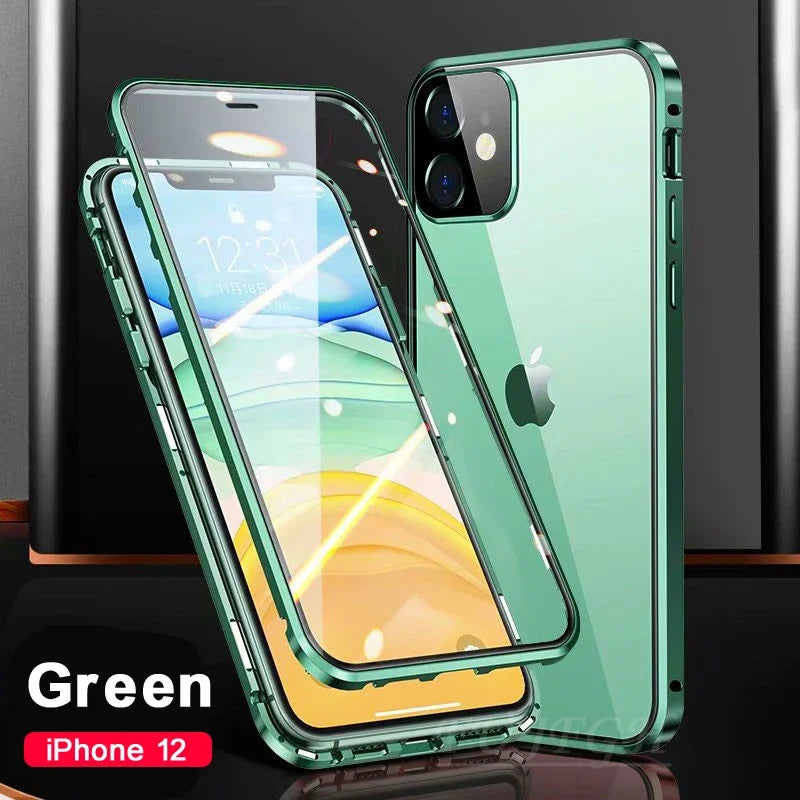 Chromacart 360 Double Sided Magnetic Adsorption Metal Case for iPhone 17 16 15 14 13 12  Pro Max Glass Cover Camera Lens Protector Film™