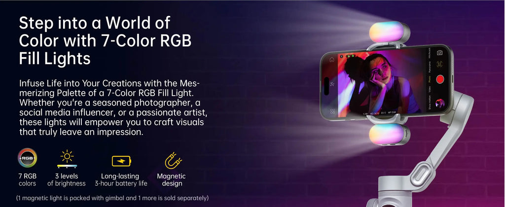 Chromacart Premium AOCHUAN Smart XPro 3 Axis Smartphone Gimbal Stabilizer For iphone And android Phone Stable shooting with RGB video fill light