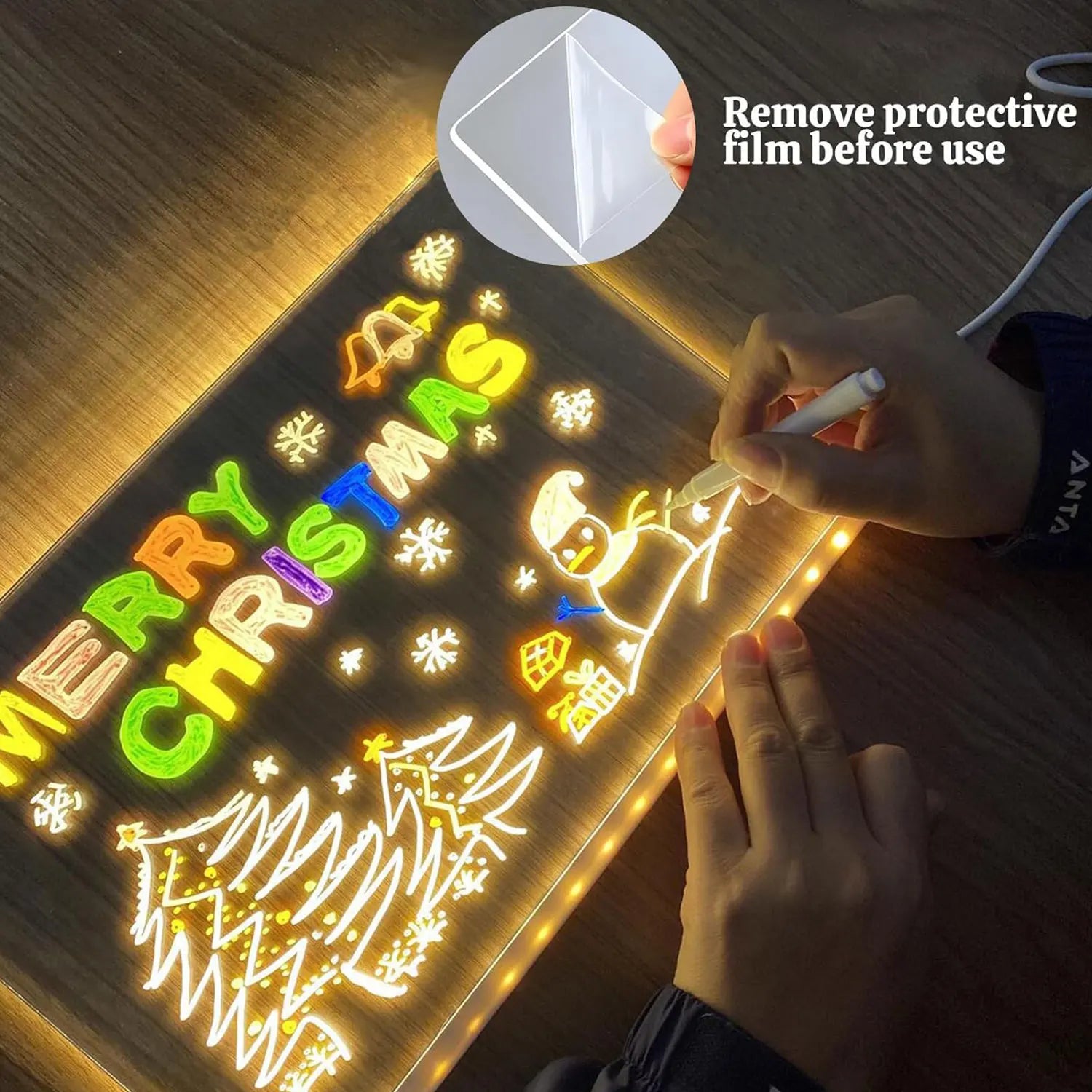 LED Light Up Drawing Board-7 Colors Glow in Dark Acrylic Dry Erase Message Tabletop Board for Kids Adults,Birthday Festival Gift