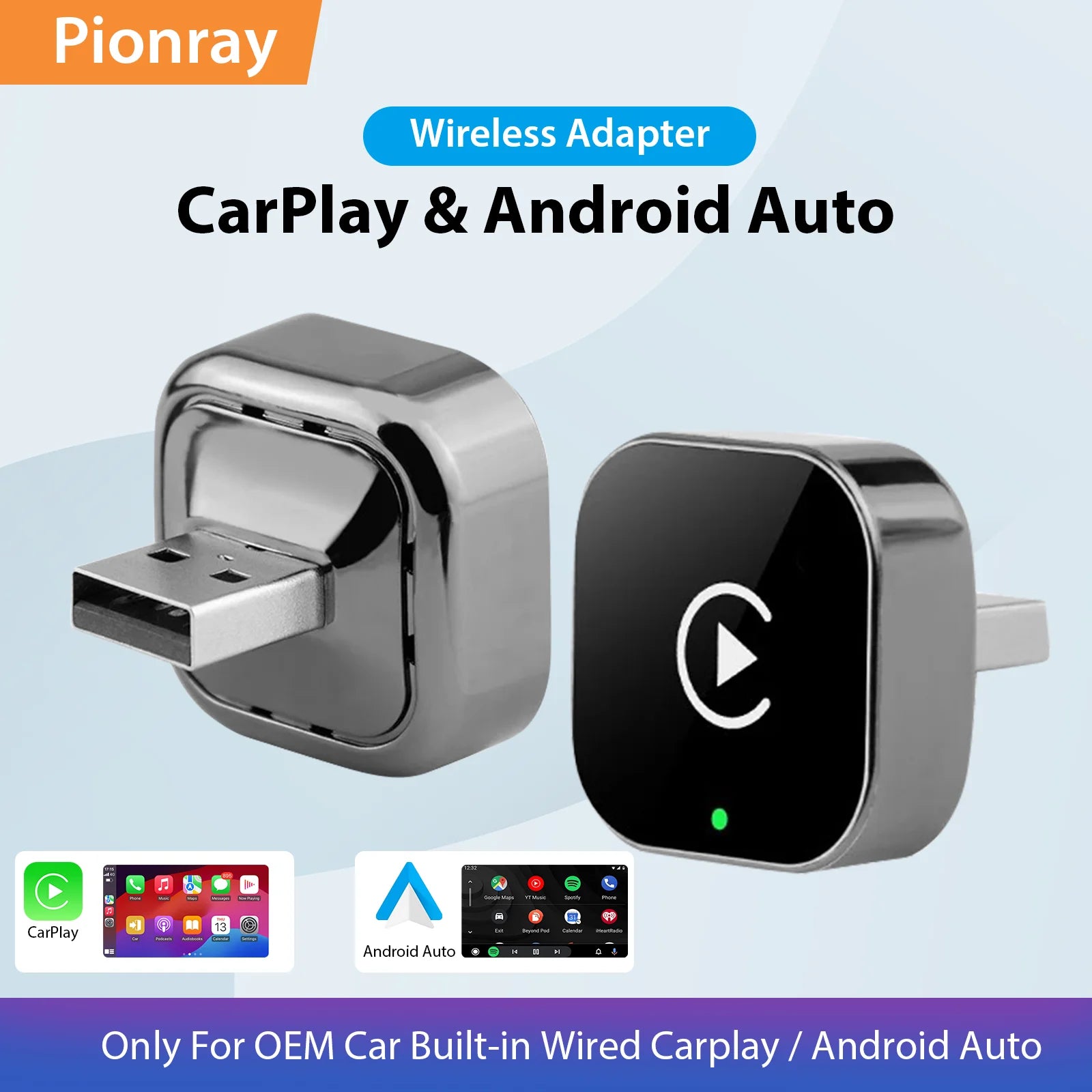 Chromacart 2026 Pionray 2 in 1 Wireless CarPlay Adapter&Android Auto Wireless Adapter, 5Ghz WiFi Type-C/USB Plug Play CarPlay Wireless™