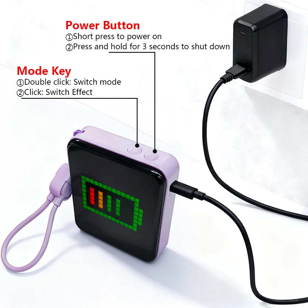 Chromacart PixelCharge LED Display Power Bank (5000mAh, App-Controlled)