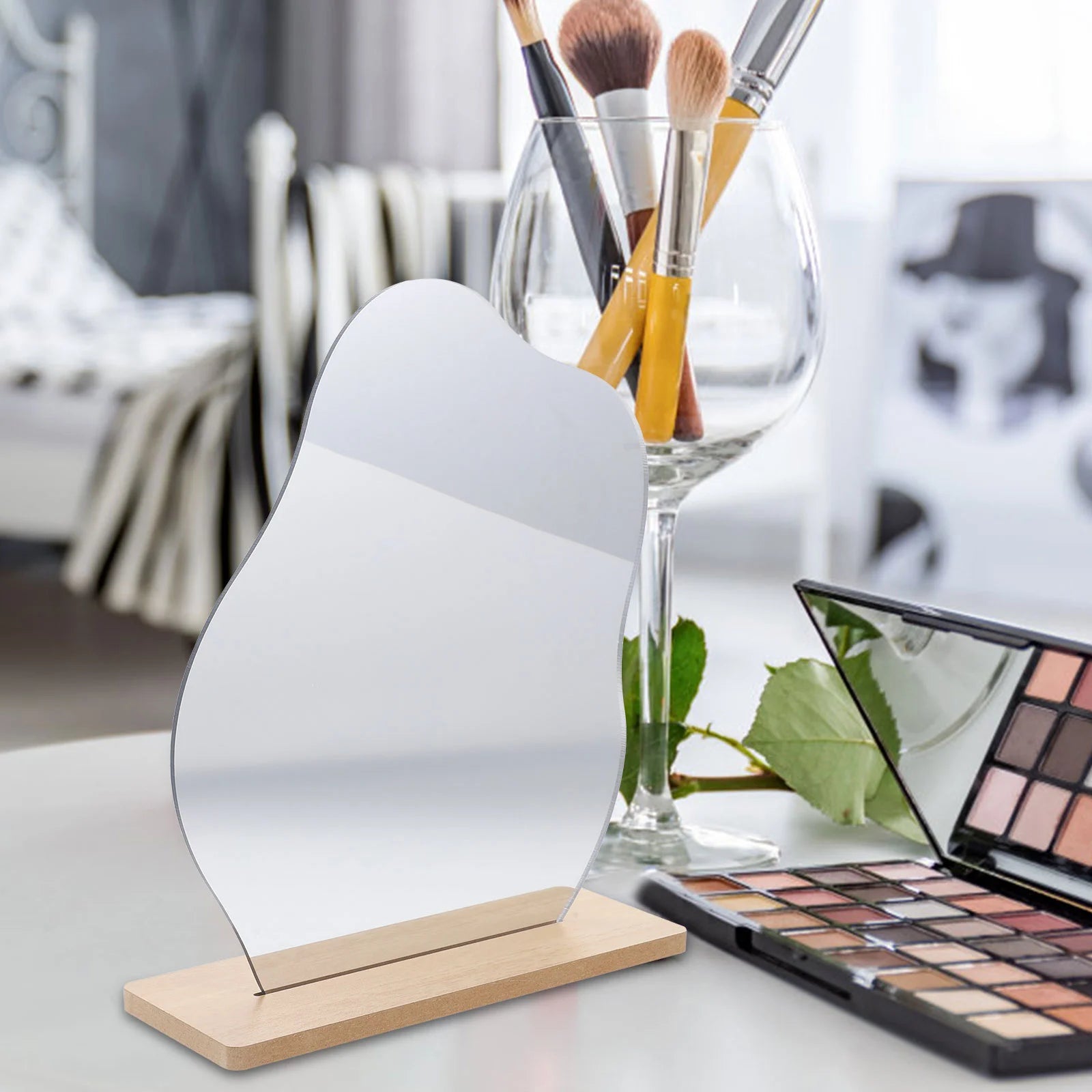 Cloud Mirror Aesthetic Makeup Desktop Wave-shaped Mirrors Decorative with Stand Tabletop Dressing