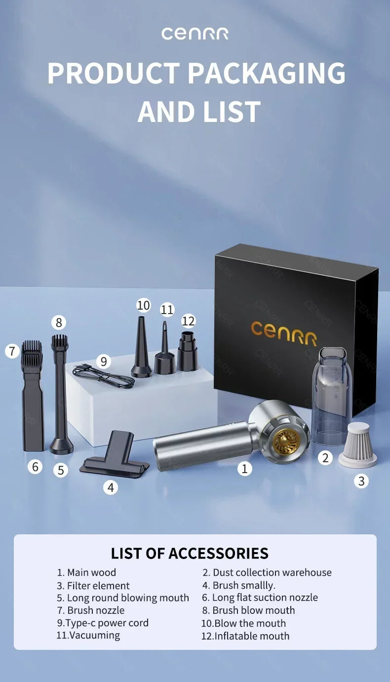 CENRR 9980000PA Car Vacuum Cleaner Strong Suction Cordless Wireless Cleaner Portable  HandHeld Vacuum Cleaner Cleaning Machine