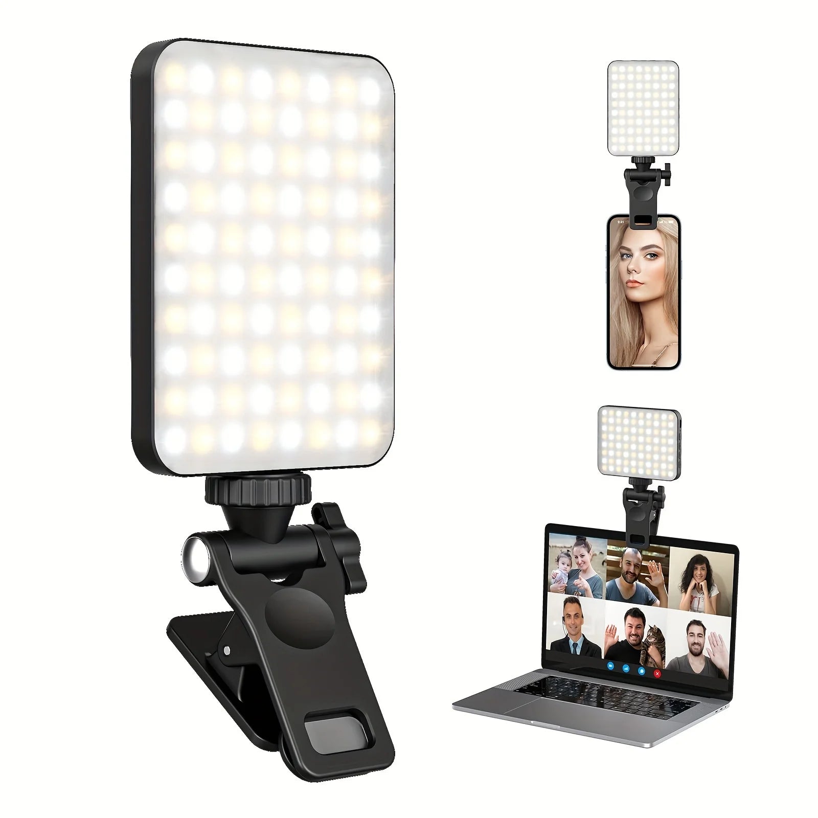 Chromacart Rechargeable selfie light, mobile phone clip fill light, laptop and tablet portable light, for live video conference, Zoom Call™