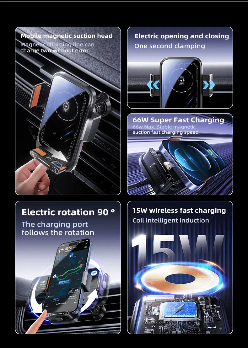 Chromacart HONGYUE 2025 new SD13 Car mobile phone holder 15W wireless charging. 66W magnetic charging head. All mobile phones can be used™