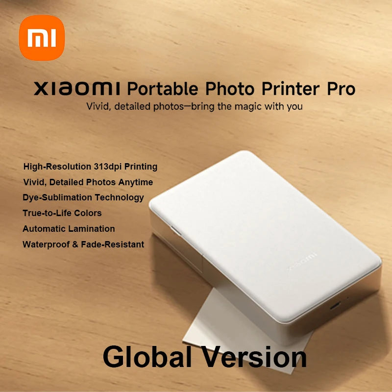 Xiaomi Portable Photo Printer pro - 313dpi Dye-Sublimation Instant Photo Printer Bluetooth Type-C Pocket-Sized