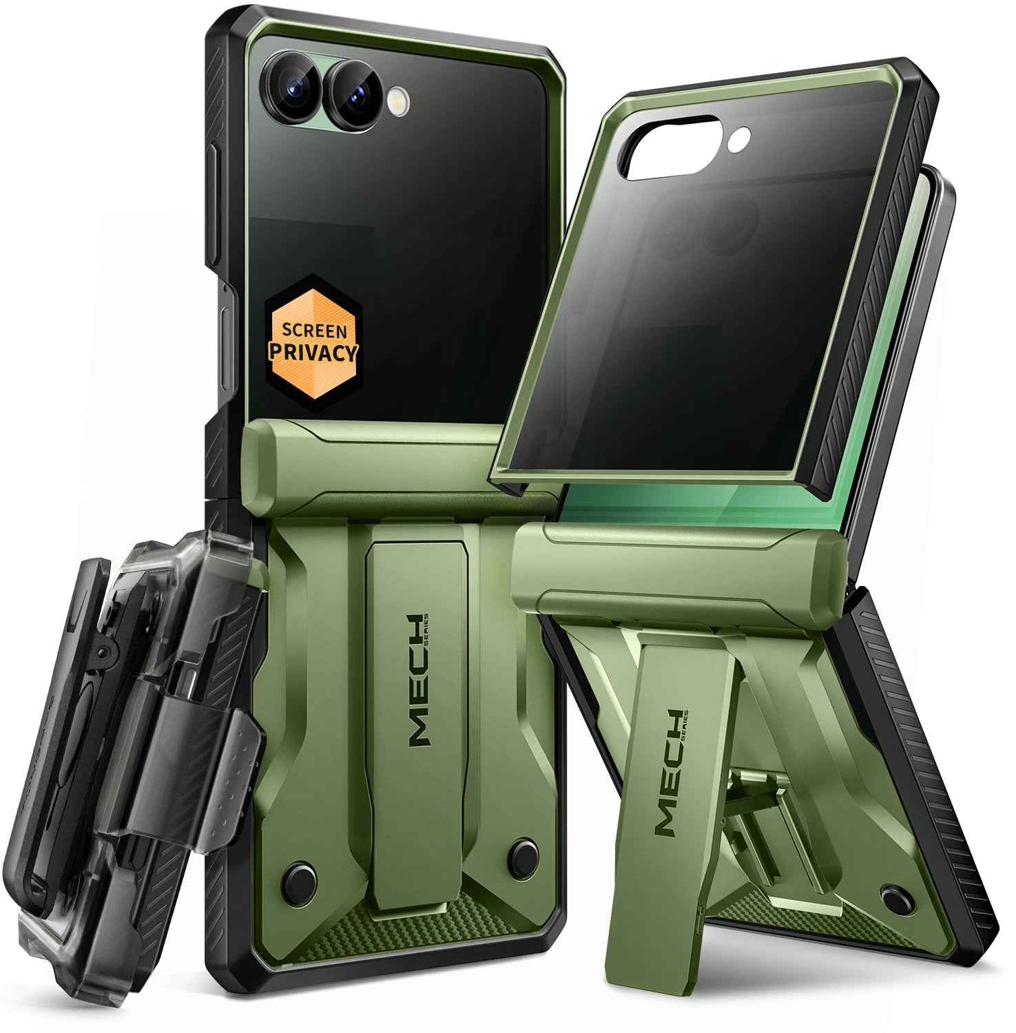 Chromacart For Galaxy Z Flip 7 Case with Kickstand & 360° Rotatable Belt-Clip Built-in Privacy Screen Protector Hinge Protection Phone Case™