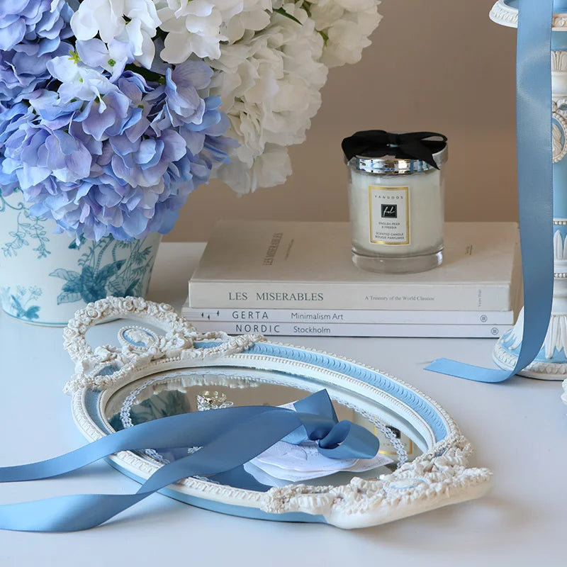 Resin Tray Baroque Elegant Dressing Table Jewelry Mirror Storage Display Tray Blue and White Embossed Ornaments Home Decor Gift
