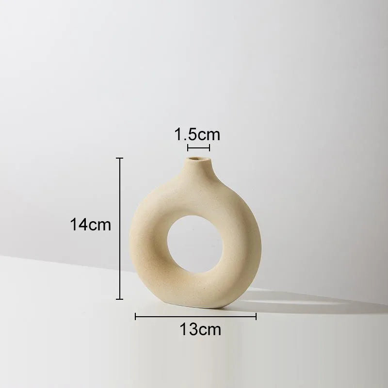 Donut Ceramic Vase Round Hollow Flower Pots Decorative Arrangement Beige/white Porcelain Vases Nordic Home Decor Modern