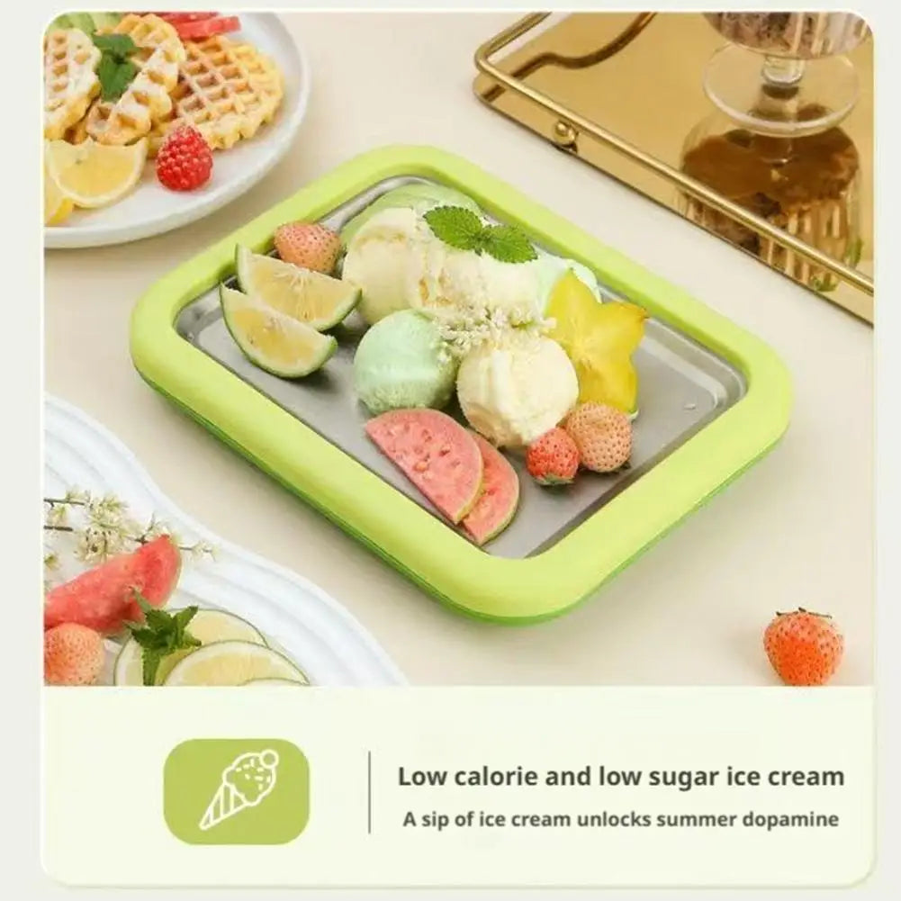 Ice Cream Maker Pan with 2 Scrapers Ice Cream Maker Plate Multifunctional Cold Sweet Fried Food Plate Rolled Ice Cream Maker