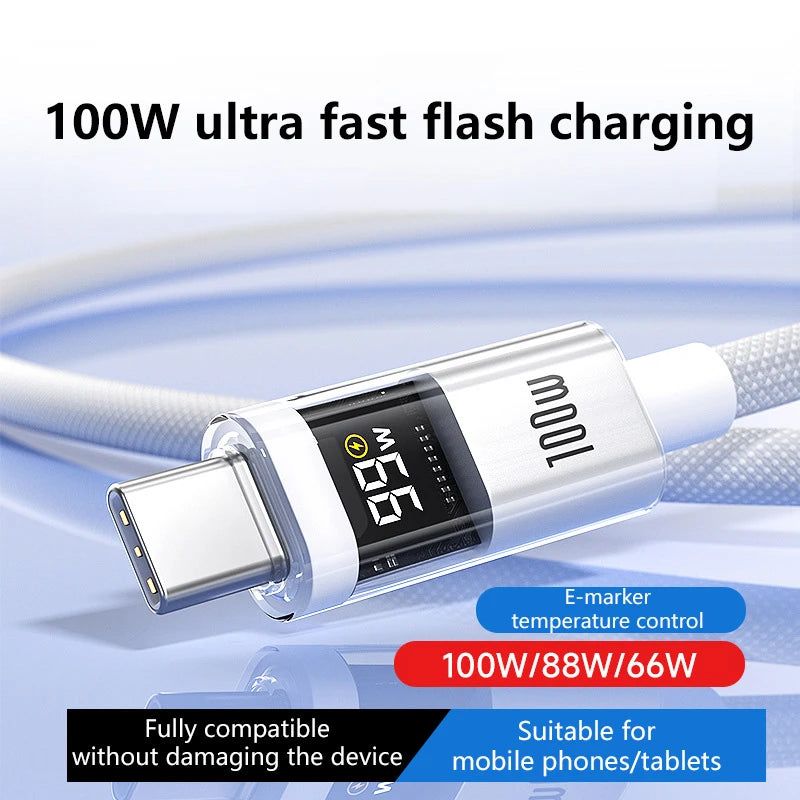Chromacart Xiaomi 100W Fast-Charging USB-C Data Cable with LED Power Display™