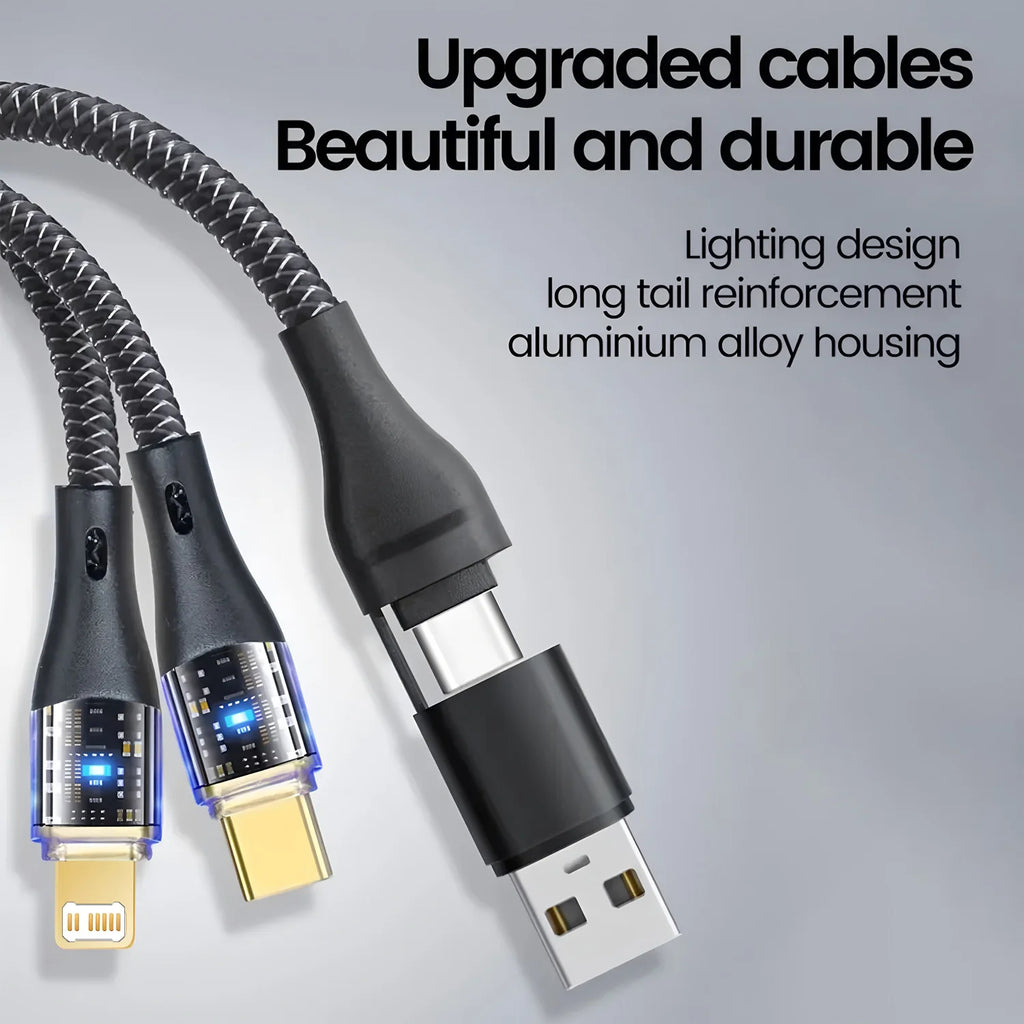 Chromacart 240W 2 in 2 Multi-function Mobile Phone Data Cable PD Fast Charge Cable Charger 4 in 1 for Samsung Huawei Xiaomi iPhone PD Cable™