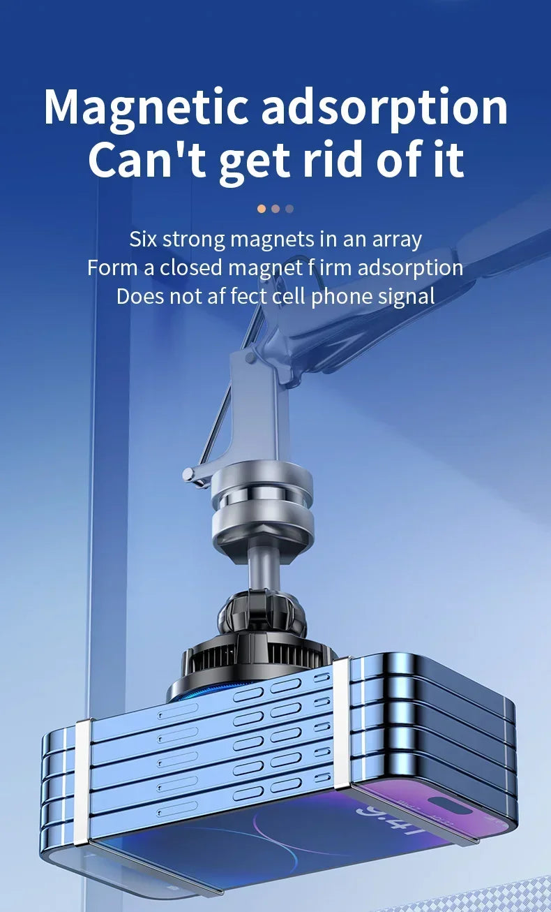 Chromacart Premium Ice Cooling Magnetic Wireless Car Charger Fast Charging Station for iPhone 16 15 14 13 12 Pro Max MacSafe Car Phone Holder Stand