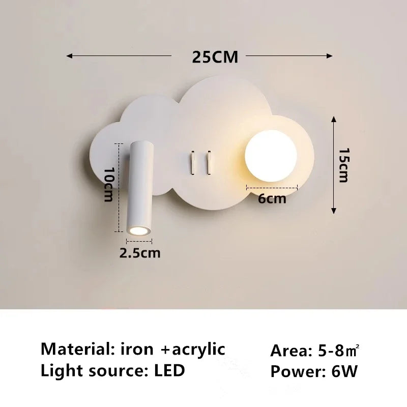 Cloud Wall Lamp Nordic Ins Style Minimalist Bedside Night Light for Kids Bedroom Boys Girls Nursery Decor Modern LED Lighting