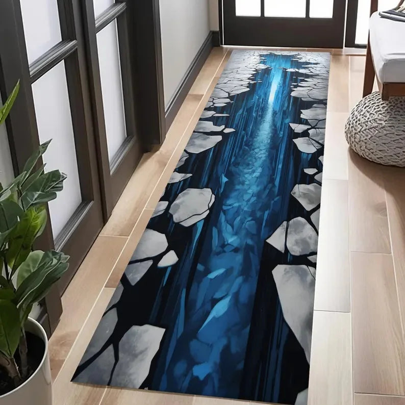 Glacier Runner Rug Visual 3D Hole Crack Luminous Carpet Porch Entrance Carpet Home Corridor Home Decoration