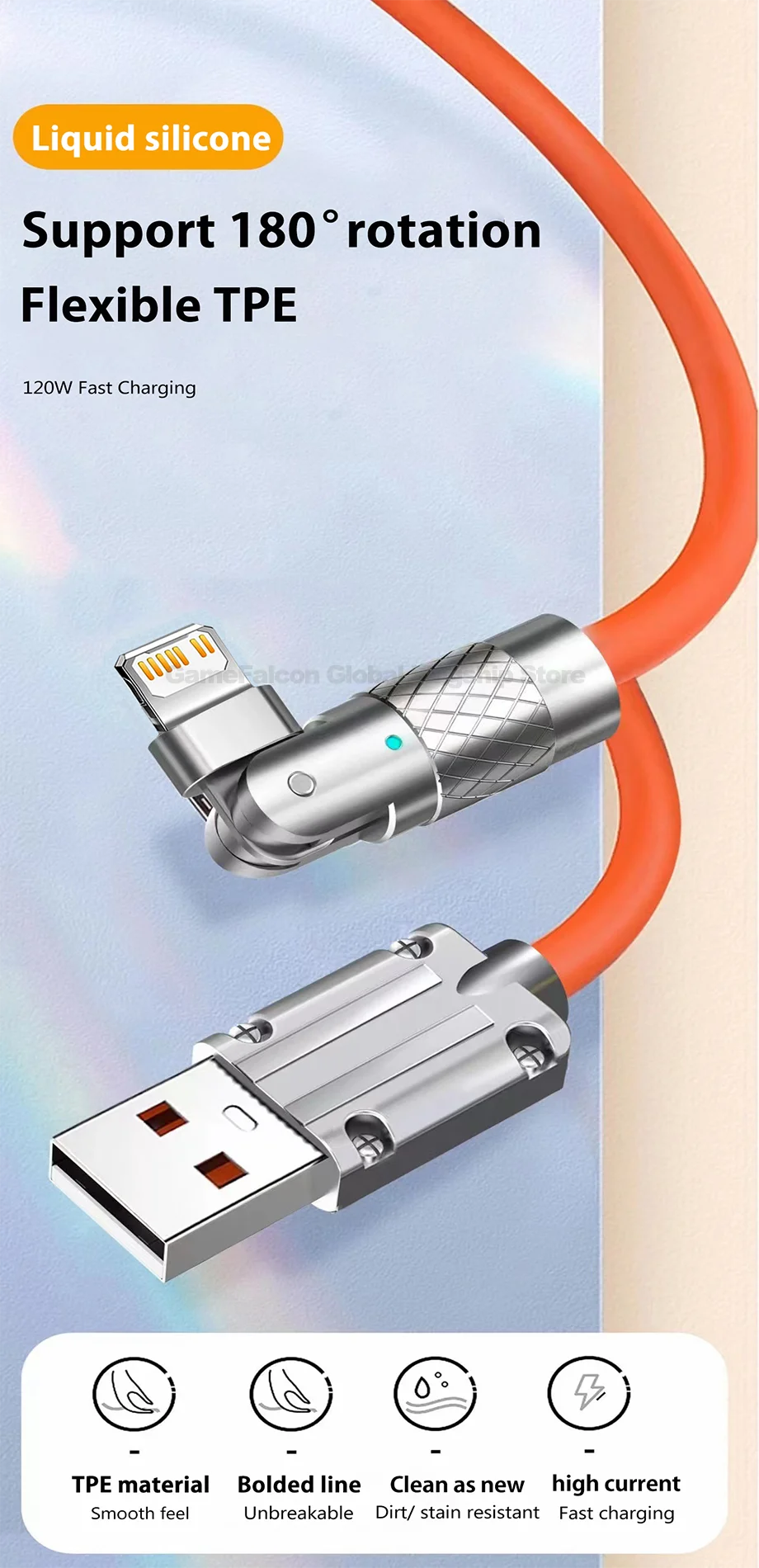 Chromacart Premium 120W 6A Silicone USB Charger Date Cable For iPhone 14 13 12 11 Pro Max Mini 180 Rotating Ultra Fast Charging Lightning Wire Cord