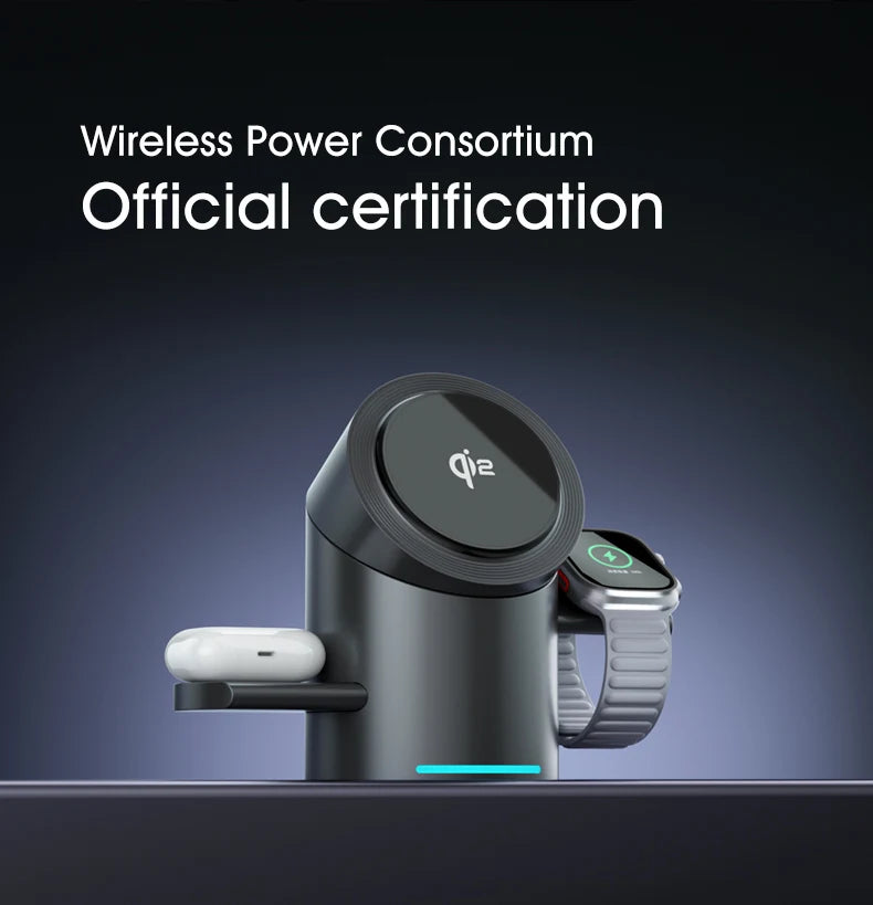 New Truly Qi2 3 In 1 Magsafe Magnetic Touch Button Wireless Charger For Android iPhone iWatch Airpods Fast Charging Dock Station