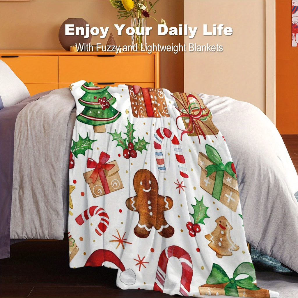 Christmas Themed Knitted Flannel Throw Blanket - 100% Polyester Soft and Comfortable Quilted Bedding, Sofa, Office, Gift