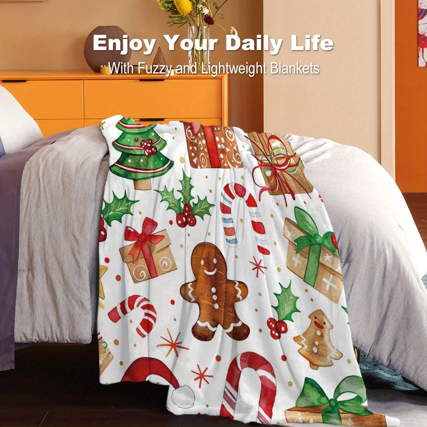 Christmas Themed Knitted Flannel Throw Blanket - 100% Polyester Soft and Comfortable Quilted Bedding, Sofa, Office, Gift
