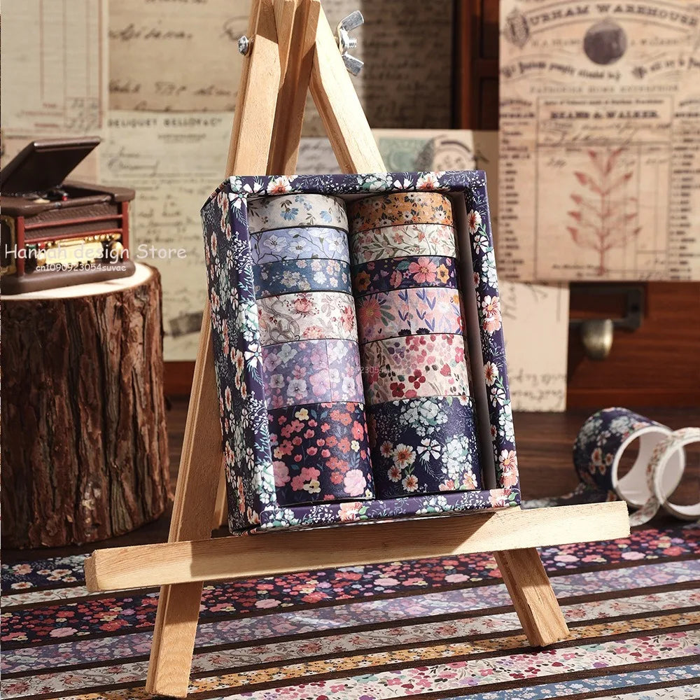 12 Rolls Flowers Washi Tapes Scrapbooking Supplies Washi Tape Retro Grid Diary Decoration Cinta Adhesiva Decorativa Washitape