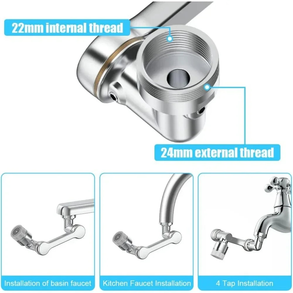 1080° Rotating 2-mode Faucet Nozzle Faucet Stainless Steel Arm Extension Faucet for 22/24MM Threaded Faucets