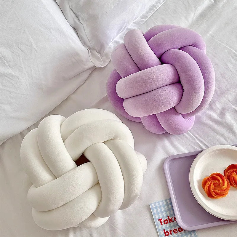 Hand-Woven Velvet Cushion with Decorative Balls Bohemian Style Bed Backrest Pillow Luxury Sofa Throw Pillow for Bedroom Decor