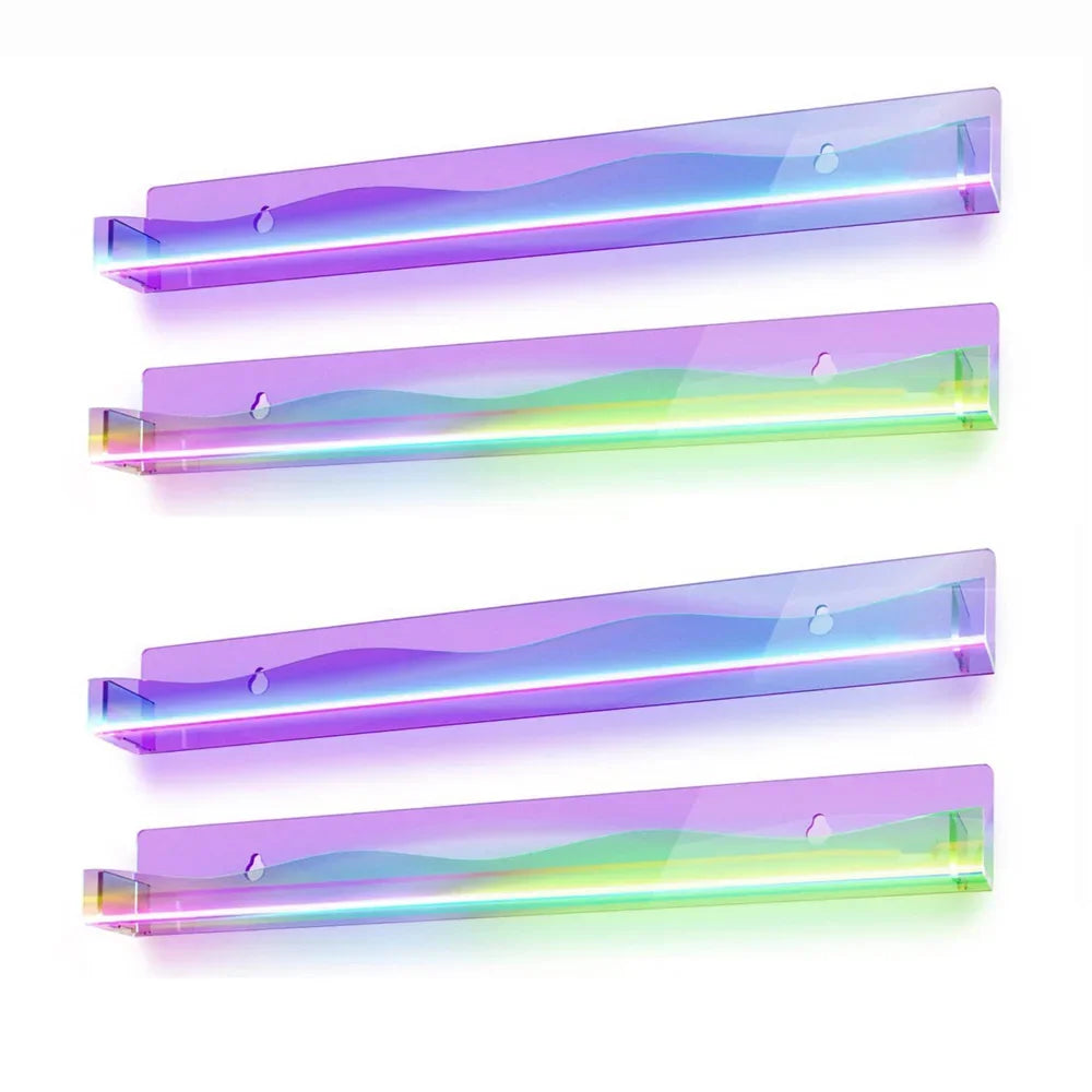 2/4Pcs Acrylic Floating Shelves Colorful Display Stand Rainbow Iridescent Wall Rack Shelf Office Storage Bookshelf Wall Hanging