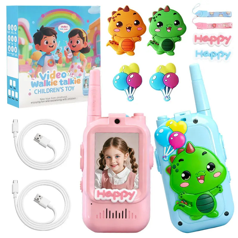 2 Pack Video Kids Walkie Talkie Rechargeable Toddler Toys with Voice Changer Children Indoor Outdoor Toys Camping Birthday Gifts