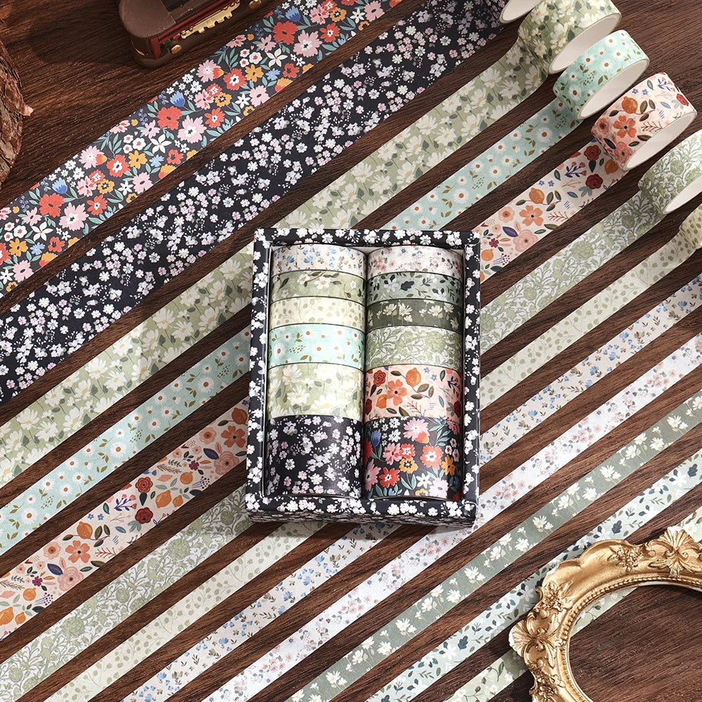 12 Rolls Flowers Washi Tapes Scrapbooking Supplies Washi Tape Retro Grid Diary Decoration Cinta Adhesiva Decorativa Washitape