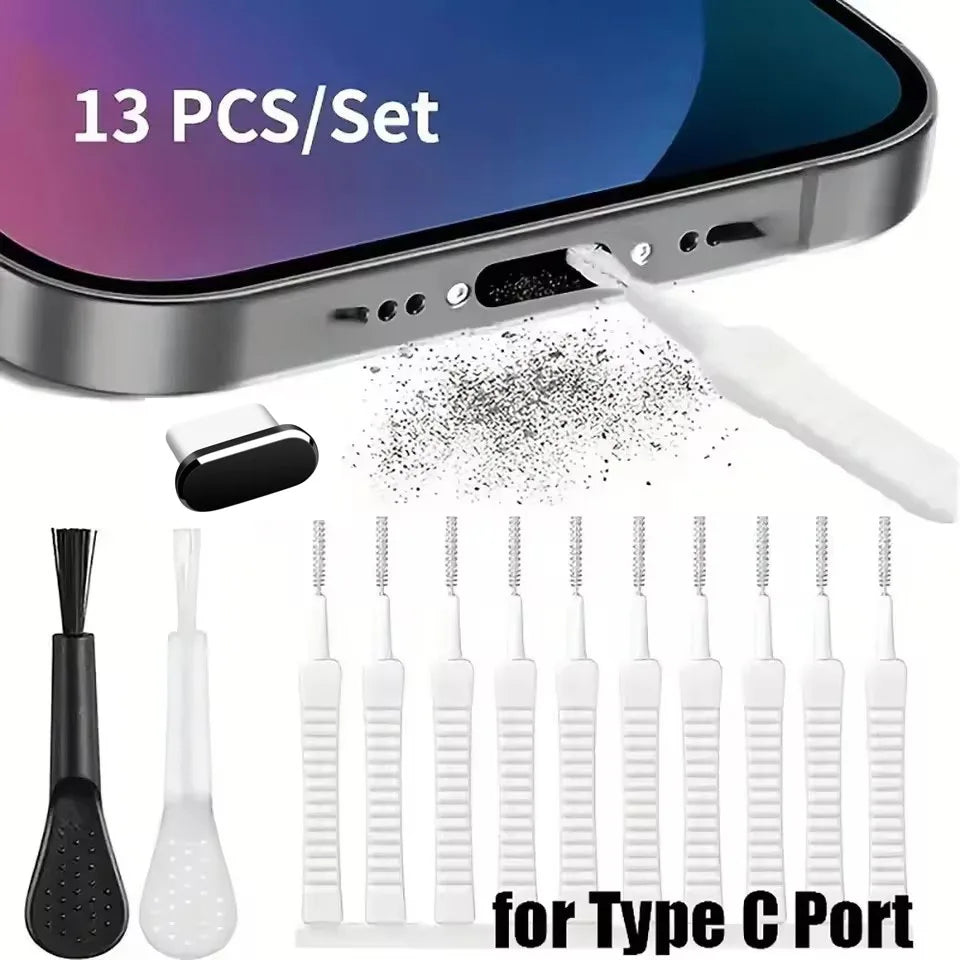 Chromacart Mobile Phone Speaker Charging Port Cleaning Set Dust Plug for iPhone 16 15 14 Earphones Clean Kit Brush for Samsung Xiaomi™